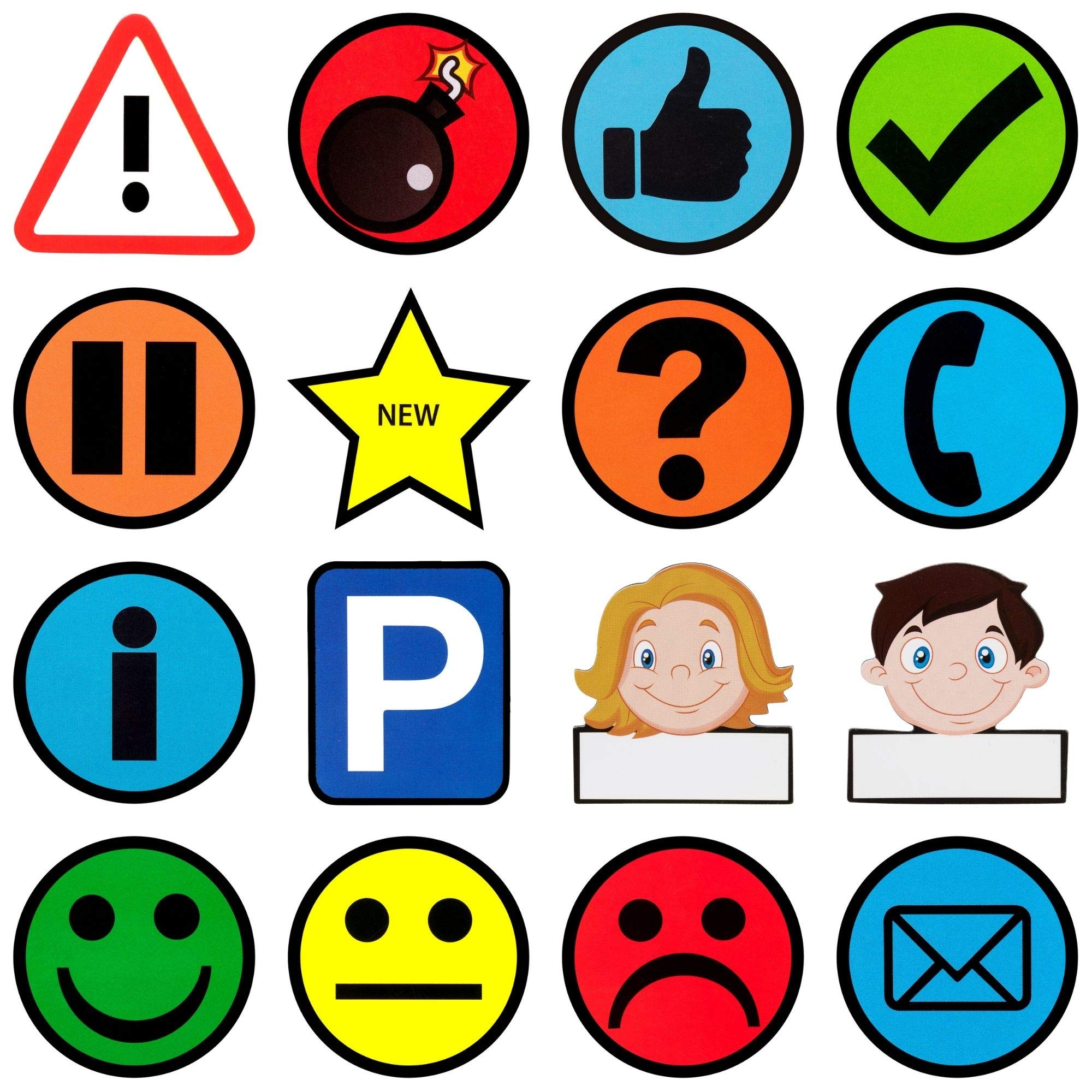 2DOBOARD Fridge Magnets, Pack of 16, 5 x 5 cm, Colourful, Decorative Emojis, Funny Coloured for Fridge, Magnetic Board, Whiteboard, Pin Board