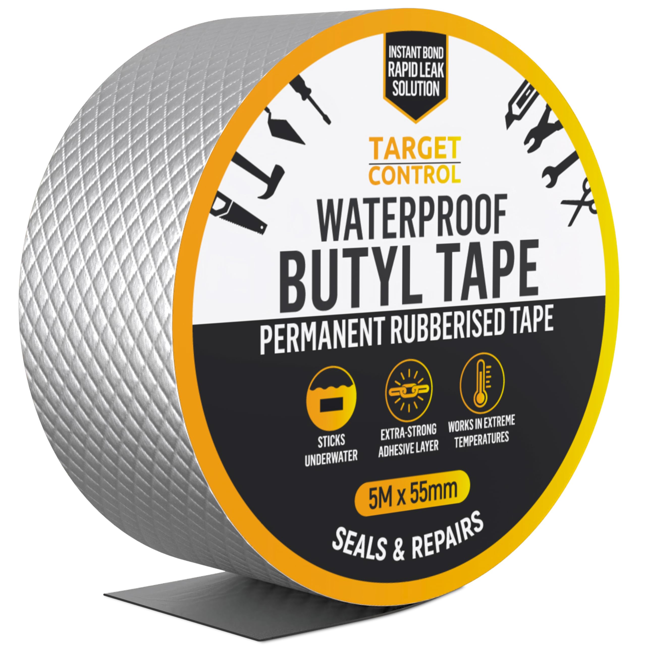 Target Control Waterproof Tape for Leaks | 5M X 55MM | Pipe Leak Repair Tape, Butyl Waterproof Sealing Tape for Roof, Gutter & Outdoor Use
