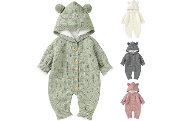 Opewod Infant Knitted Sweater Romper Longsleeve Outfit Fleece Jumpsuit for Baby Boy Girl Clothes