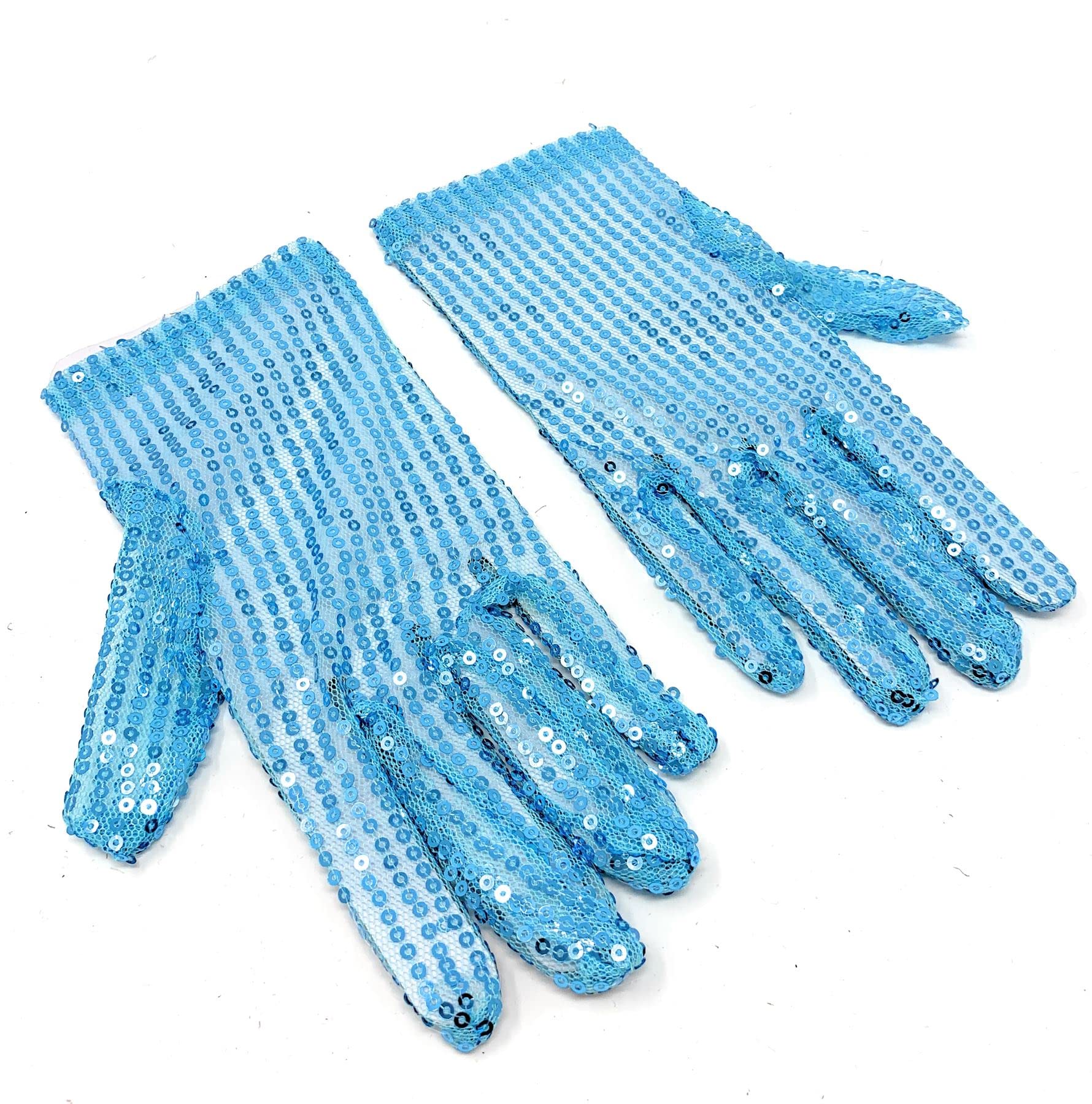 Cadoline Light Blue Womens Sequin Polyester Fancy Dress Gloves 22cm