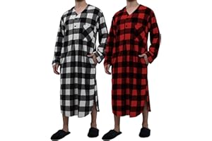 Andrew Scott Men's Plush Polar Fleece Long Nightshirt | Warm & Soft Henley Collar Sleep Lounge Shirt | Multi Packs