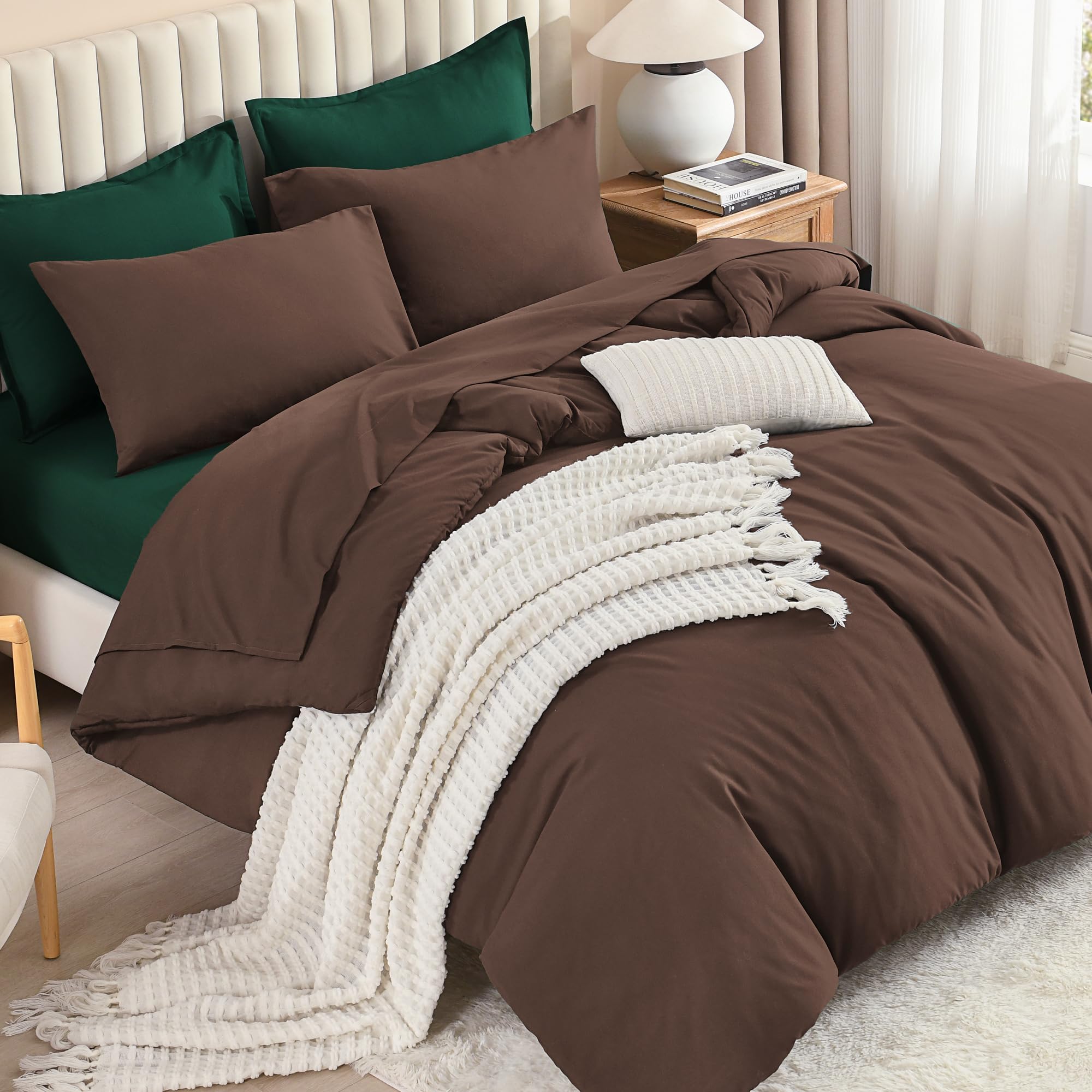 Litanika Twin/Twin XL Size Comforter Sets Brown Emerald Green - 5 Pieces Bed in a Bag, Lightweight Bed Set with Comforter, Sheets, Pillowcase & Sham Image