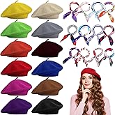 Shinymoon 24 Pcs Wool Beret Hat Bulk Artist Beanie Beret Warm French Hat with Silky Neck Scarf for Women Girl Lady