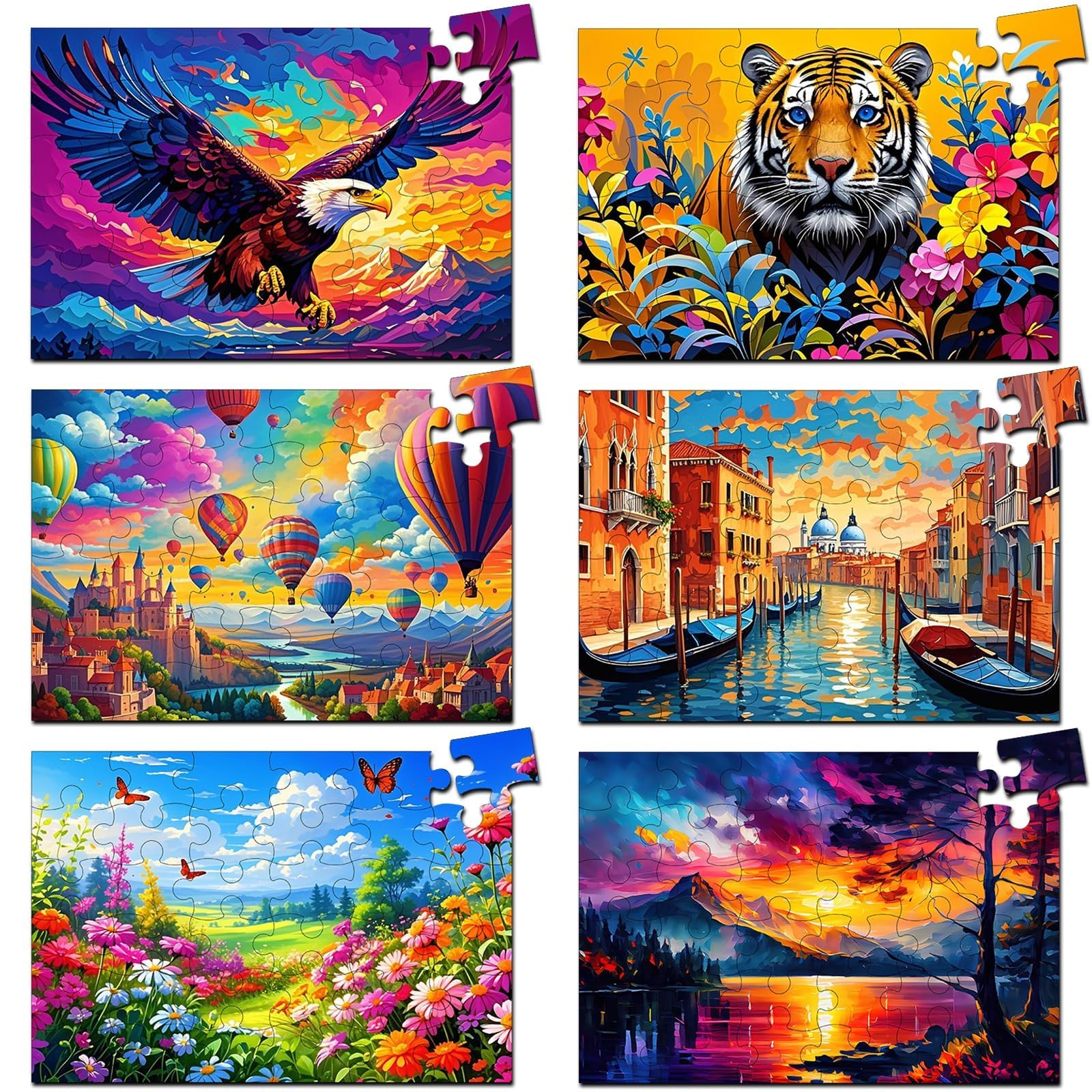 View 1 of 6 Pack 36-Piece Large Jigsaw Puzzles for Seniors Easy Dementia Alzheimer Products Dementia Activities Memory Training Game for Elderly Alzheimer's Patients in Nursing Home Gift (Style 1)