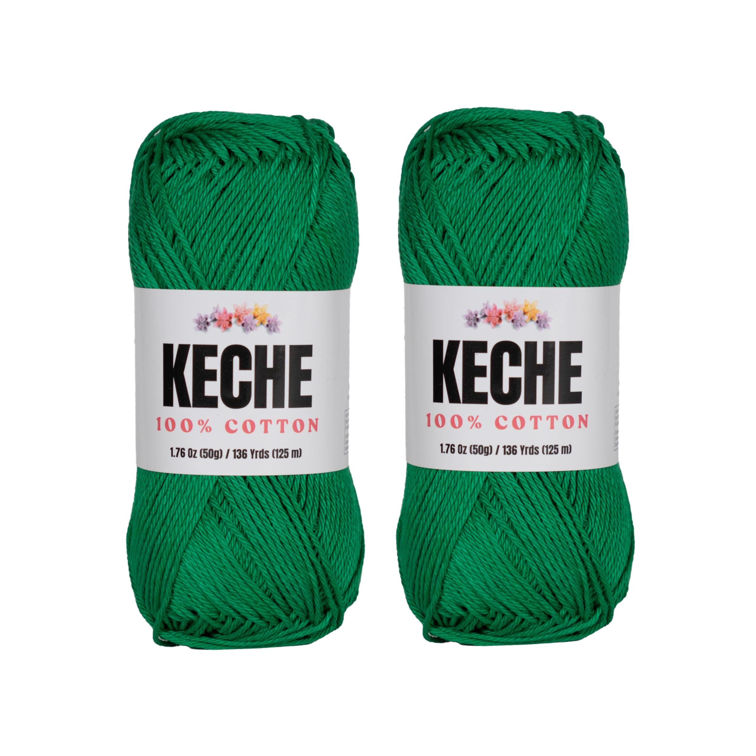 Photo 1 of Cotton Yarn - 100% Cotton Yarn for Crocheting and Knitting, Mercerized Cotton Amigurumi Yarn Fine-Sport 2 1.76 oz (50g) / 136 Yrds (125 m) 2 Skeins (4944 - Green)