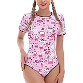 ABAFIP Women's Cute Print Romper Pajama Bodysuit Short Sleeve One Piece Teddy Leotard Top Nightwear