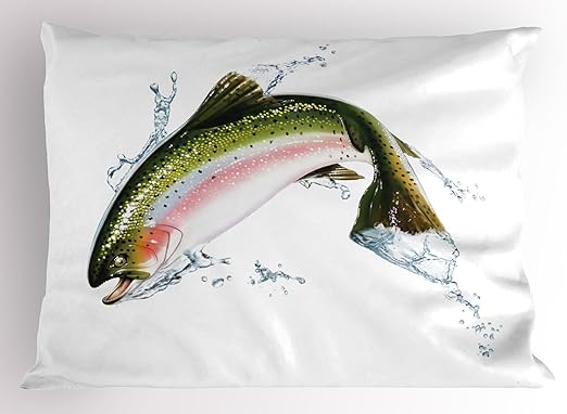 Amazon Com Ambesonne Fish Pillow Sham Salmon Jumping Out Of