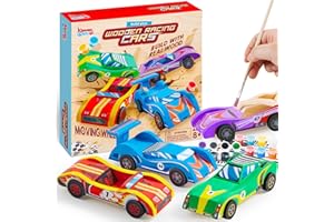 Klever Kits 4 DIY Wooden Race Cars-Build & Paint Your Own Wood Craft Kit, 4 Race Cars Toy, Easy to Assemble Arts Crafts Kit