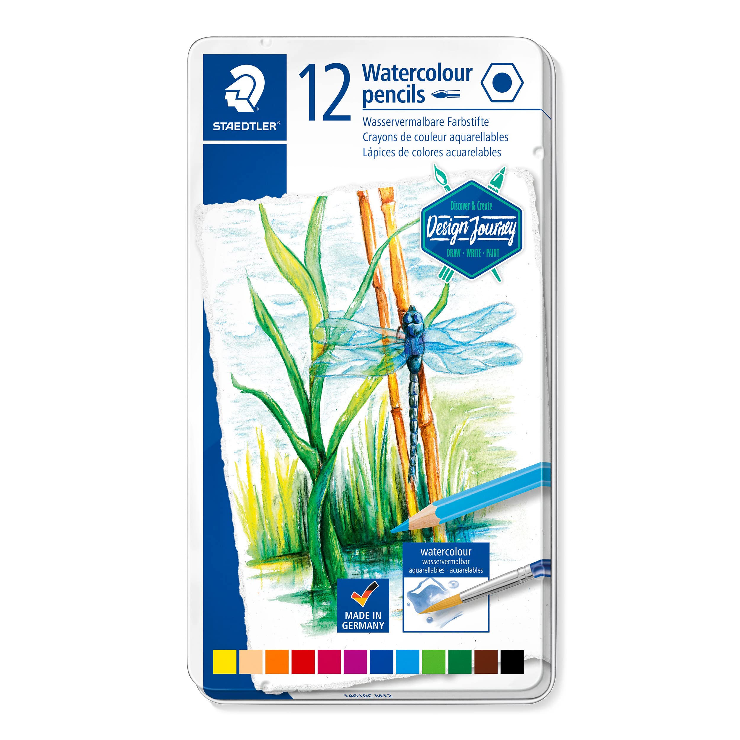 STAEDTLER 14610C M12 Design Journey Watercolour Pencils - Assorted Colours (Tin of 12)