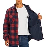 HODOSPORTS Mens Flannel Shirts Jacket Fleece Sherpa Lined Heavyweight Button Down Plaid Shirts Coat Long Sleeve with Pockets