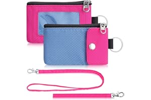 Artpaxy Minimalist Wallet For Mens Womens, Keychain RFID Blocking Zipper Small Wallet with ID Window 2 Lanyards,Water Resistant Travel Cash Card Coin Case Boys Girls