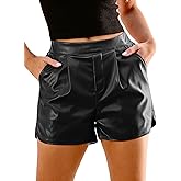 luvamia Faux Leather Shorts for Women High Waisted Pleated Wide Leg Stretchy Shorts with Pockets PU Leather Pants