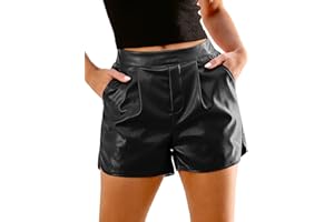 luvamia Faux Leather Shorts for Women High Waisted Pleated Wide Leg Stretchy Shorts with Pockets PU Leather Pants