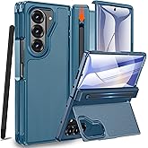 NINKI for Samsung Galaxy Z Fold 7 Case with S Pen Holder and Slim Stylus,Invisible Kickstand Screen Protector Hinge Hard Drop-Proof Stand Phone Cover for Samsung Z fold 7 Case with S Pen Slot – Blue