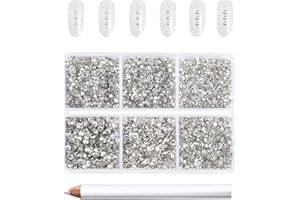 Beadsland 7200pcs Flatback Rhinestones,Clear Rhinestone Nail Gems Round Crystal Rhinestones for Crafts,Mixed 6 Sizes with Wax Pencil Kit, SS3-SS10,Crystal