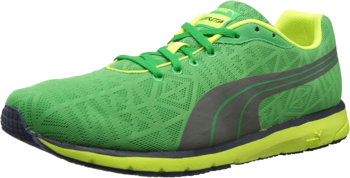 fluorescent yellow running shoes