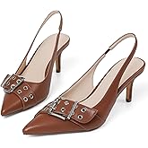 Eteridrey Kitten Heels for Women Pointed Close Toe Elastic Slingback Heel Comfortable Sexy Pumps Party Office Dress Shoes