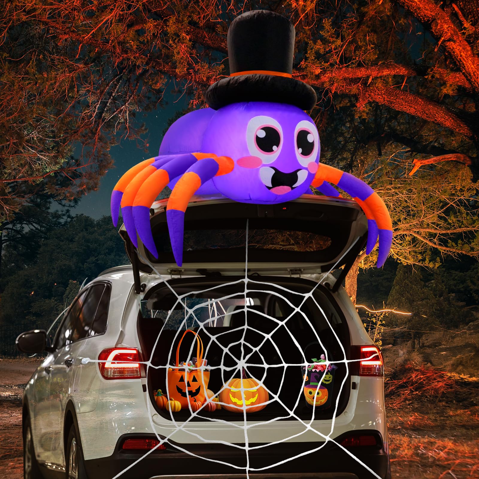 Photo 1 of Trunk or Treat Car Decorations Kit, Halloween Decorations Outdoor Outside 5ft Inflatable Spider with Built-in LEDs, Trunk or Treat Decoration, Halloween Blow ups Yard Decoration Spider with Web