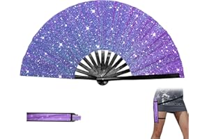 QIYUDA 13inchs Glitter Large Folding Popping Fan Line Dancing Fan, Big Foldable Boots on The Ground Hand Handheld Line Dance Clap Fans (1, Purple)