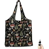 BeeGreen Mushrooms Ultimate Travel Tote Bag - Reusable Grocery Shopping Bag - Foldable Compact Portable Lightweight Duffle Bags