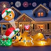 AerWo 10FT Christmas Inflatable Outdoor Decoration, Lying Gingerbread Inflatable with LED Lights, Christmas Blow Up Yard Decorations for Holiday Yard Garden Roof Terrace Decor