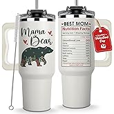 Valentine Gifts For Mom - Mama Bear Tumbler With Handle 40oz - Mama Tumbler, Mommy Gifts from Daughter, Momma Gift, Mommy Coffee Mug, Mom Cup, Momma Bear Birthday Present, Mothers Day Gift Tumblers