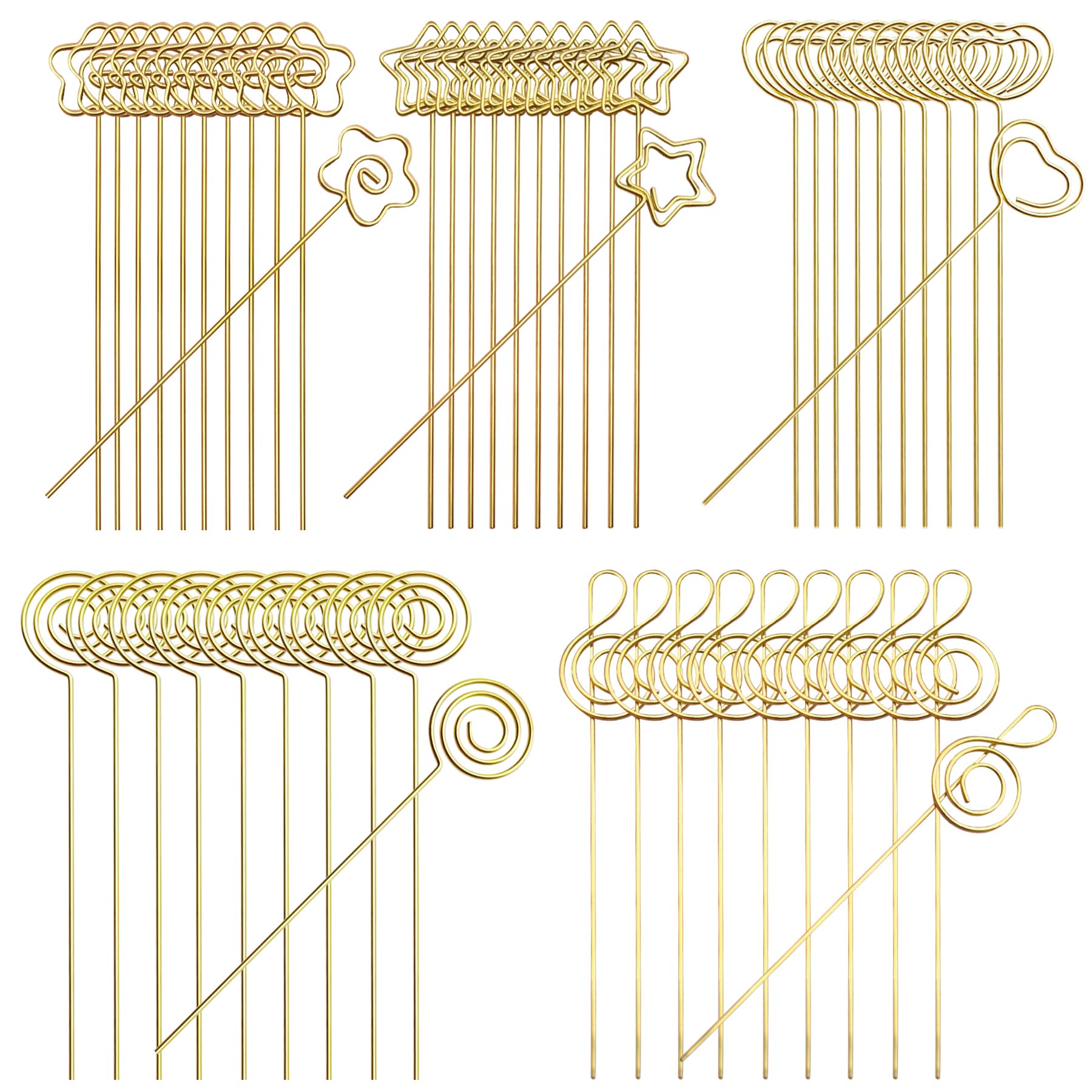 Woohome 50 PCS Metal Wire Picture Holder Gold 5 Shape Wire Clip Table Card Note Memo Holder for Birthday Party Office Cake Topper DIY Accessories