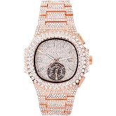 Techno Pave Men&rsquo;s 43mm Fully Iced-Out Oblong Watch &ndash; Diamond Bezel, Luxury Hip-Hop Timepiece, Quartz Movement, Gift for Him