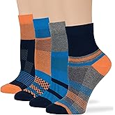 7BIGSTARS KINGDOM Women's Cotton Diabetic Quarter Patterned Socks - 4 Pack Large-Extra Wide Geometric Stripe - Sock Size 10-12 Shoe Size 8-12 L Dark Navy, Grey, Denim Blue, Salmon