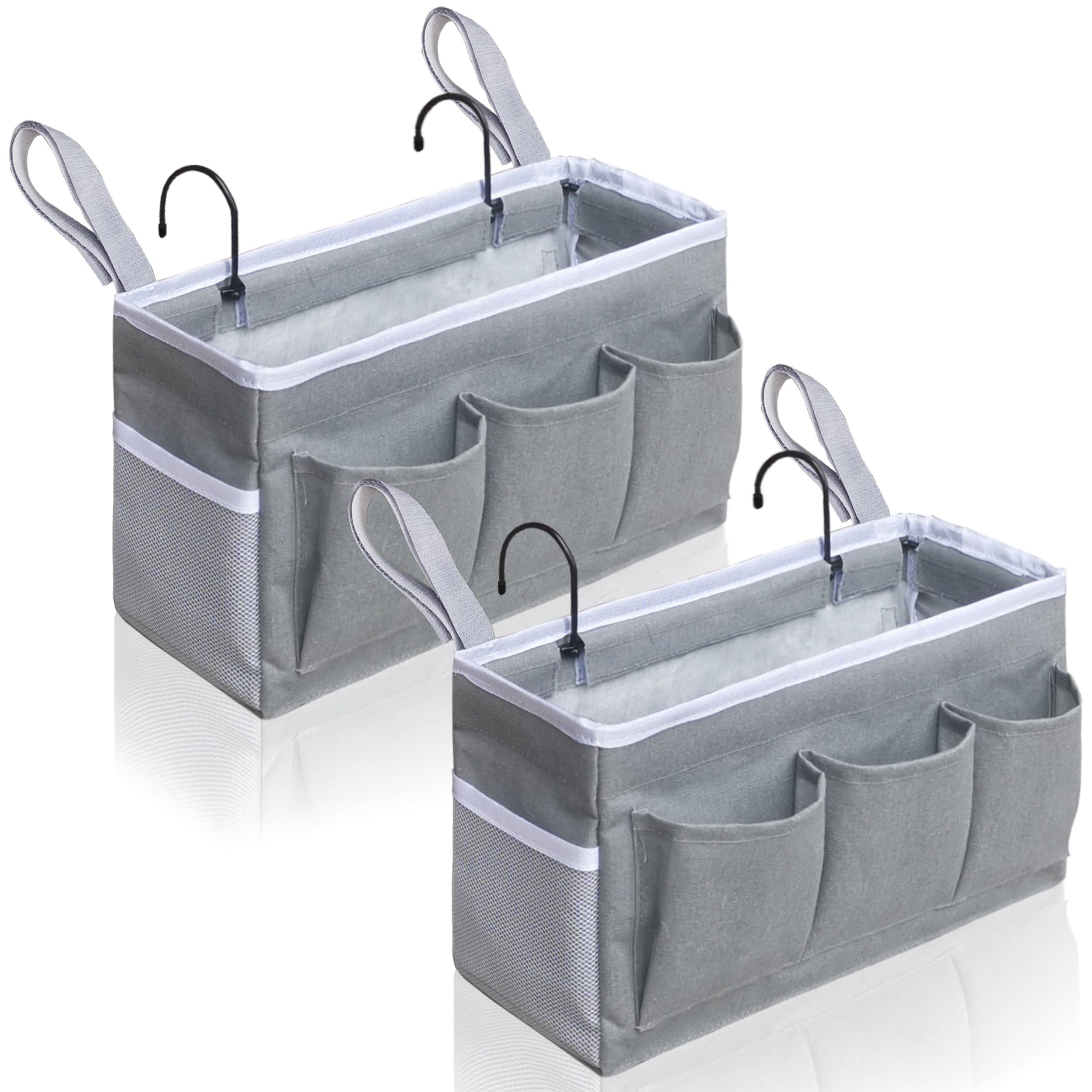 Photo 1 of Kanrichu Bedside Caddy Storage Organizer - 2pcs Hanging Bag Holder with Pockets for Bedroom, Loft, Tent, Curtain, Bunk bed Shelf Accessories (Gray)