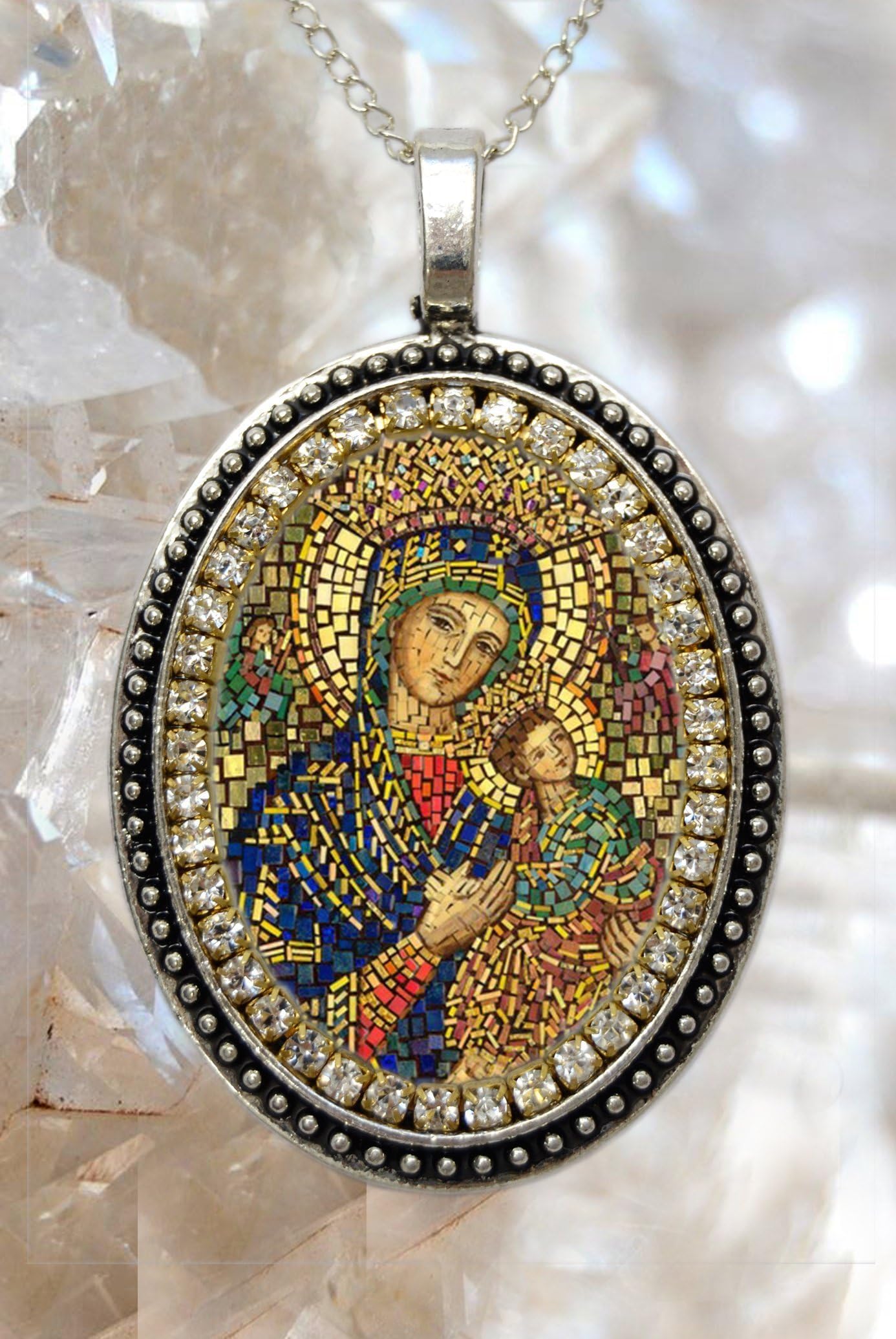 Our Lady of Perpetual Help Handmade Necklace Catholic Christian Religious Jewelry Medal Pendant Our Lady of Perpetual Succour Theotokos