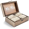 Juvale Wooden Two Become One Wedding Ring Box with Burlap Pillow Lining, Hinge Clasp Closure Wedding Ring Holder for Ceremony, Anniversaries, and Marriage Renewal (6x4x2 in)