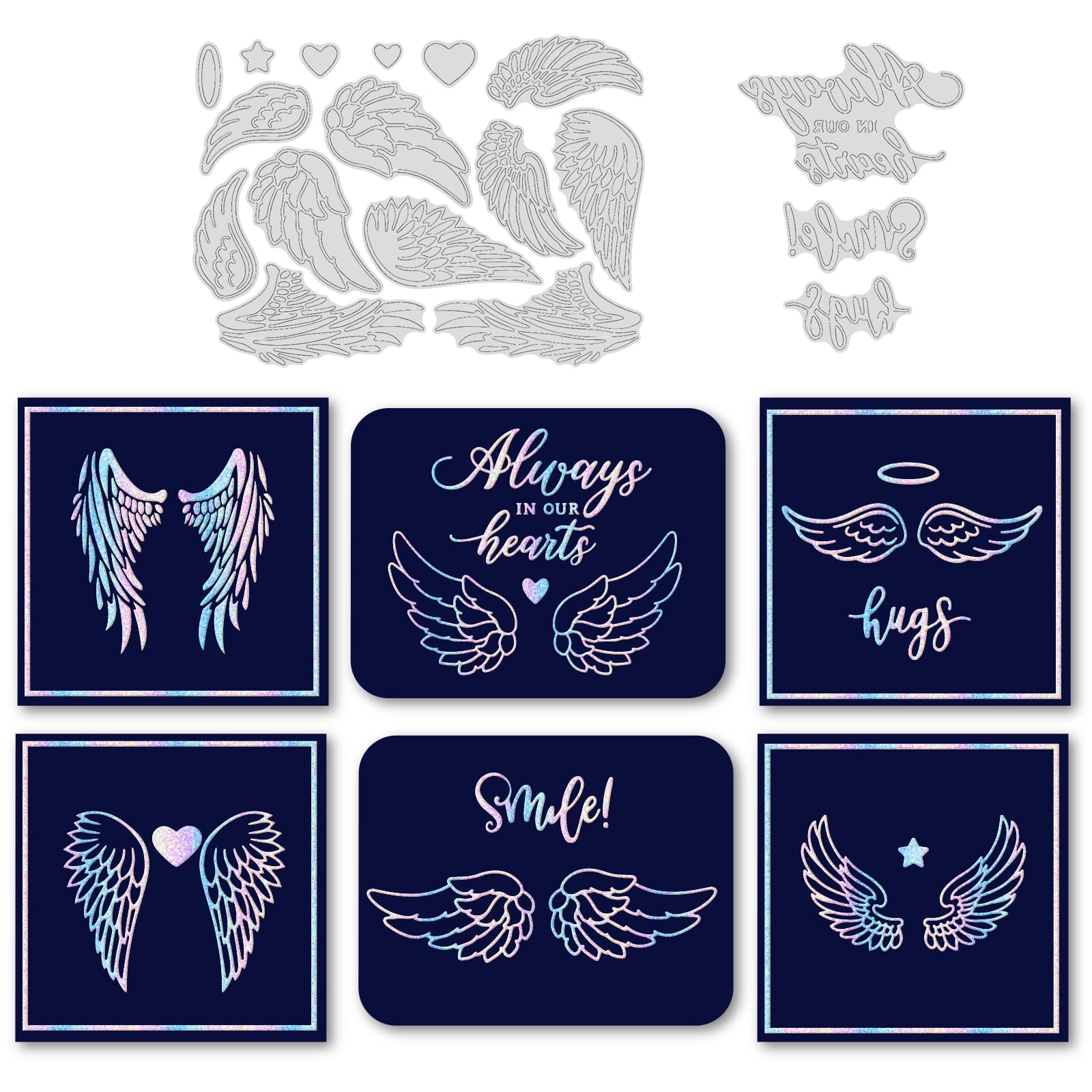 BENECREAT 18Pcs Angel Wings Hot Foil Plate, Smile/Hugs Carbon Steel Metal Dies for Card Making Scrapbooking Photo Album Decor Embossing Paper Crafts