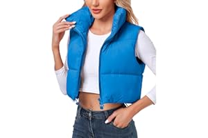 Polu Women's Cropped Puffer Vest Jacket Sleeveless Winter High Stand Collar Lightweight Vest for Women with Zip Gilet
