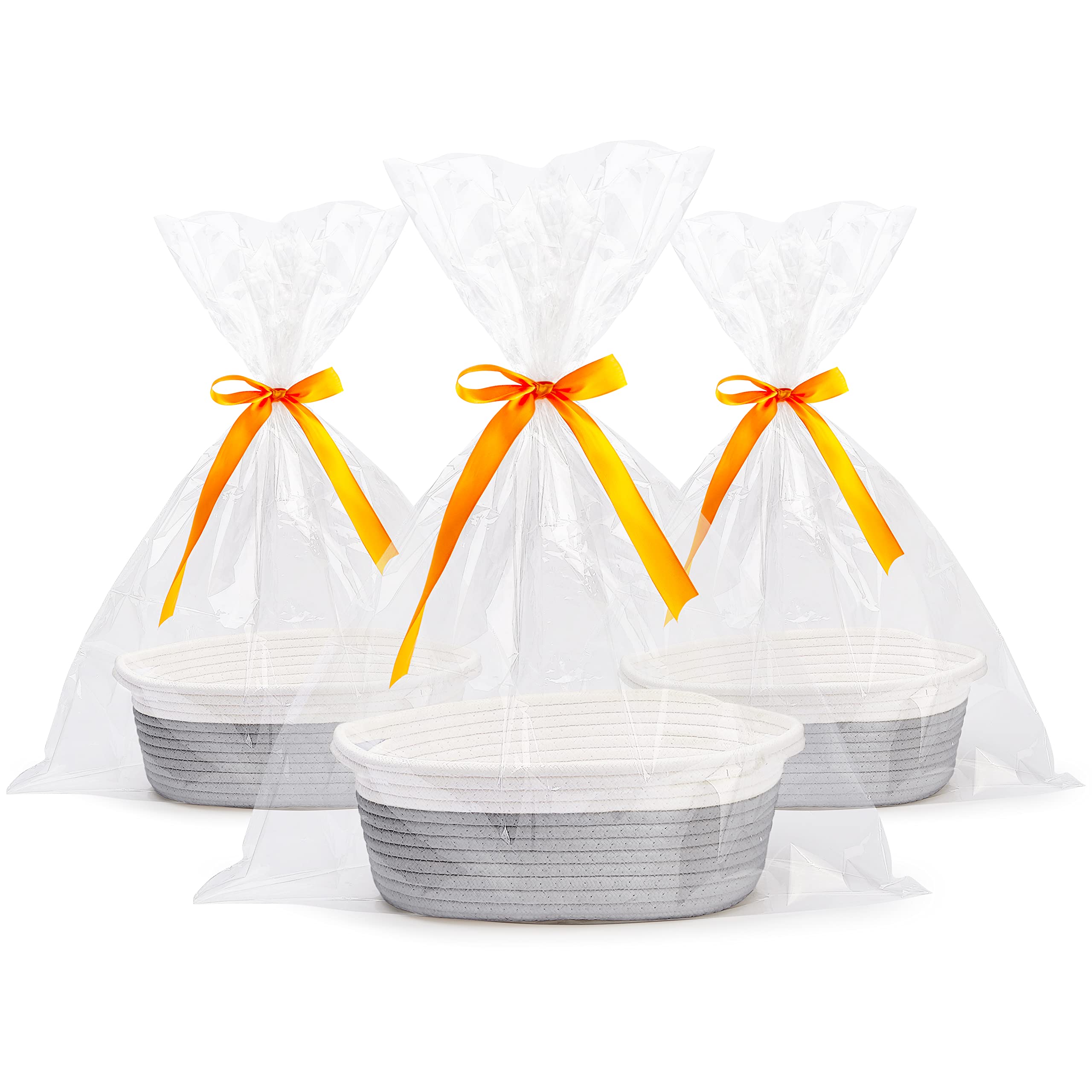 Photo 1 of Pro Goleem 3-Piece Woven Basket Set with Gift Bags and Ribbons, Different Sizes for Christmas Gifts, 12"X 8" X 5" Baby Toy Basket with Handles, White&Grey