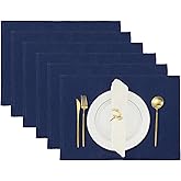 Blue Depths Placemats Set of 6, Cotton Ribbed Tabletop, Non-Slip Wrinkle Free Kitchen Table Mats for Dining Table, 13x19 Inch