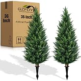 GZFDY 3Ft Artificial Cedar Topiary Trees (2-Pack) - UV Resistant Fake Shrubs with Ground Spike for Outdoor &amp; Indoor Use, Front Porch, Garden Decor
