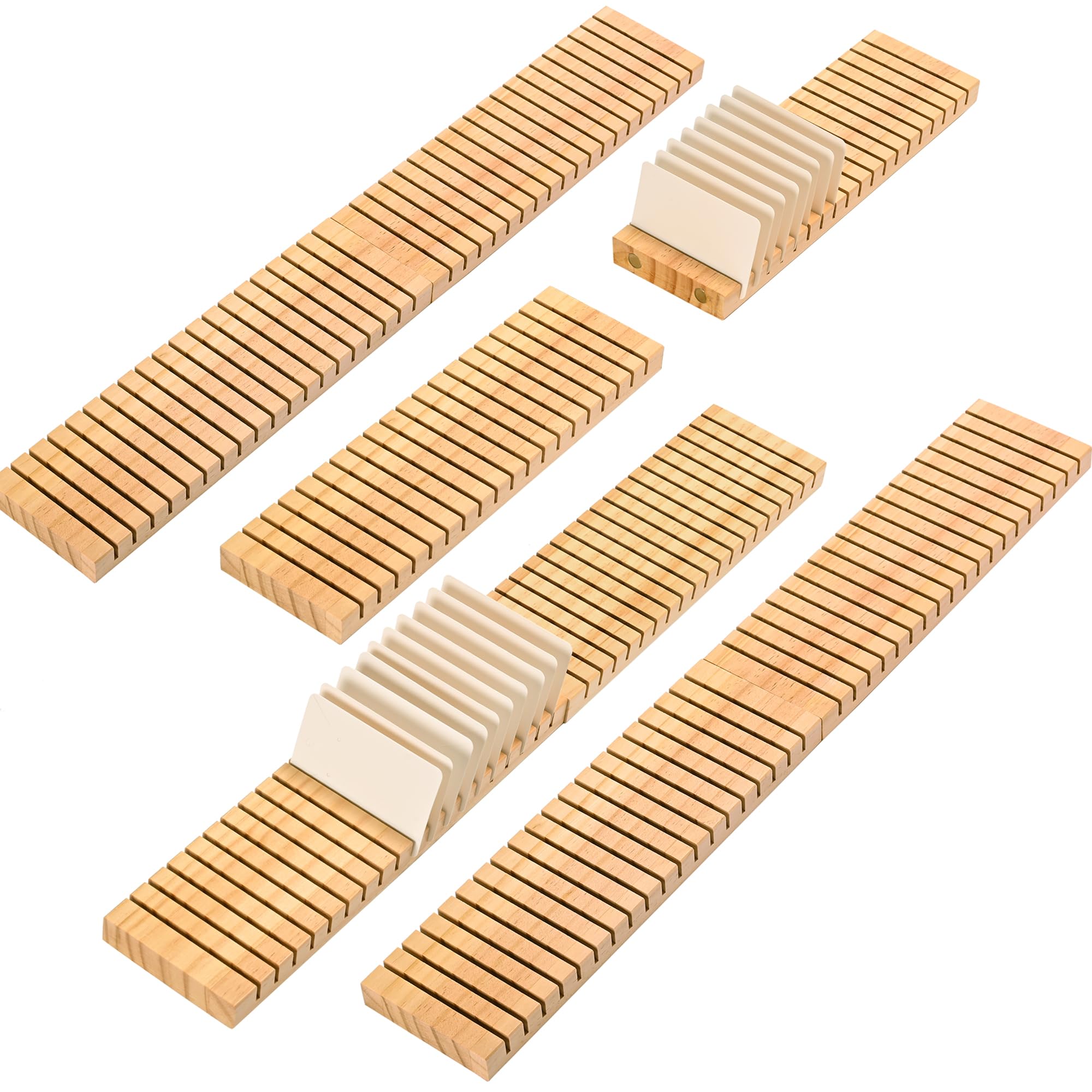 Photo 1 of WILLOWDALE 8Pcs 12" Wooden Name Badge Holder Organizer, Counter Card Holder Stand for Name Tag ID Badge Plastic Card Holders, Detachable Business Cards Holder Display Tray for Desk Office Reception