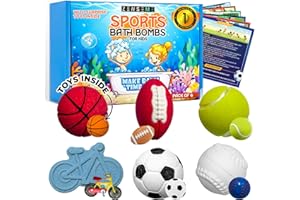 Bath Bombs with Toys Inside W/Educational Flash Cards - Bath Bombs for Kids - 2.5 oz Gift Set of 6 Scented Organic Handmade with Natural Essential Oils - Sports Surprise Inside by Zenseme