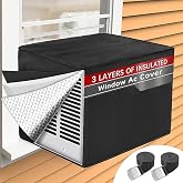 Window Air Conditioner Covers for Outside, 21"W x 15"H x 16"D, Black | 3-Layer window AC cover for winter, oxford outer, EPE foam &amp; foil insulation, windproof with metal buckle strap for snug fit