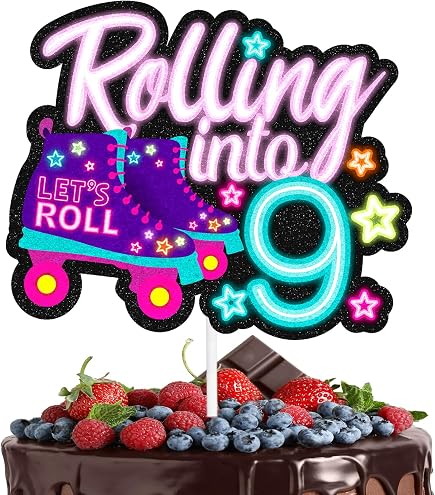 Rolling Into Cake Topper 7th Birthday Happy Roller Skating...