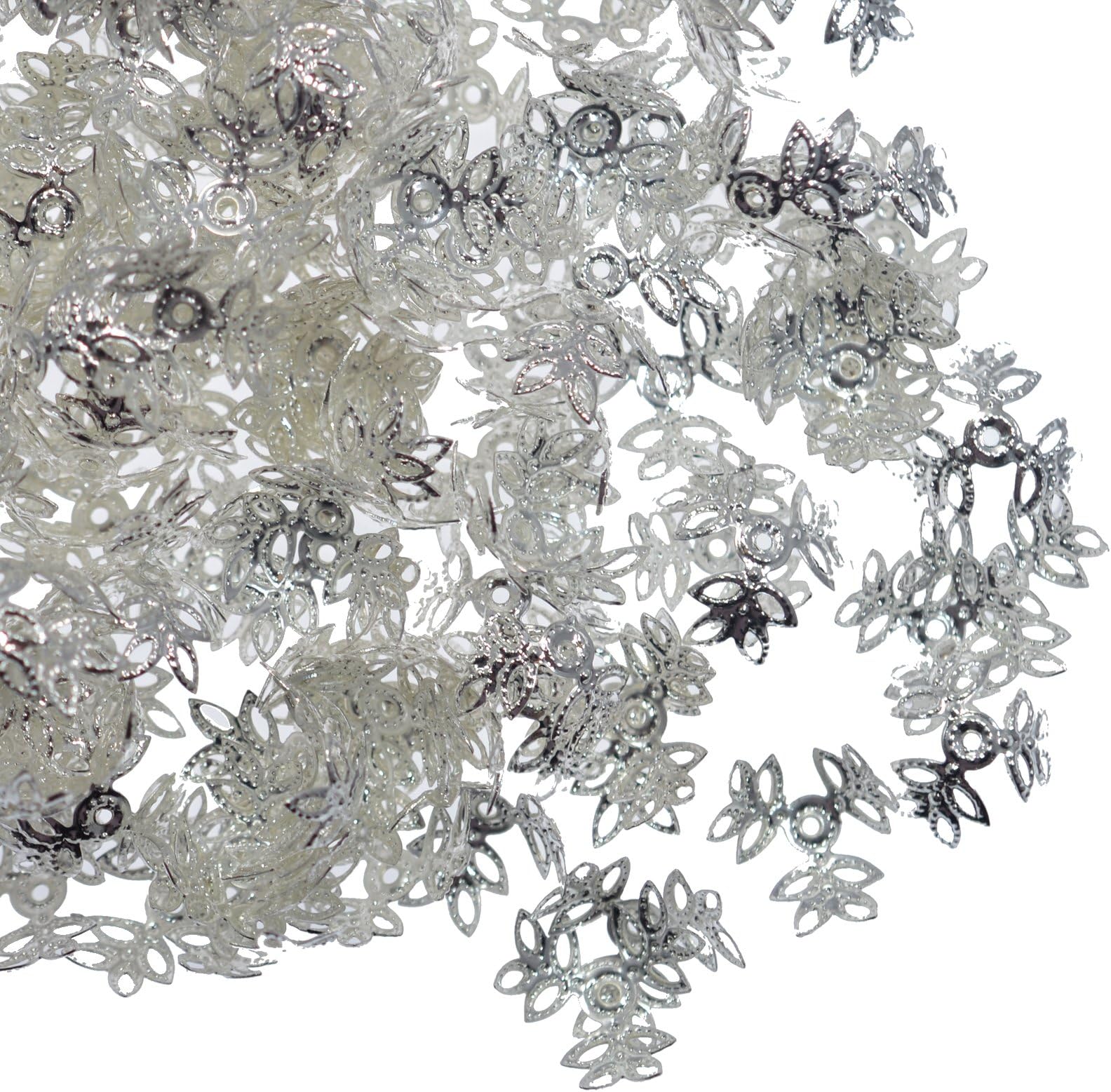 BeadDelighted 100 Bead Caps 14mm Filigree Leaf Spacer Silver