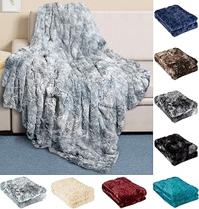 Everlasting Comfort Luxury Faux Fur Throw Blanket - Ultra Soft and Fluffy - Plush Throw Blankets for Couch Bed and Living Room - Fall Winter and Spring - 50x65 (Full Size) Arctic Blue
