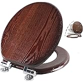 Angel Shield Toilet Seat Round Wood with Slow Close,Easy Clean,Quick-Release Hinges (Round,Dark Walnut)