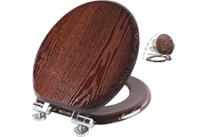 Angel Shield Toilet Seat Round Wood with Slow Close,Easy Clean,Quick-Release Hinges (Round,Dark Walnut)