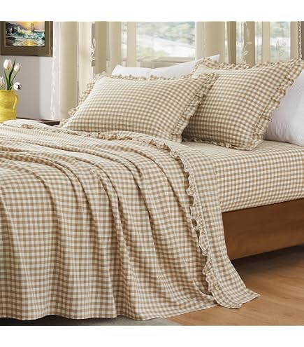 Shabby Chic Twin Sheet Set - 100% Organic Cotton Bedding With Ruffled Pillowcase (Solid Grey)