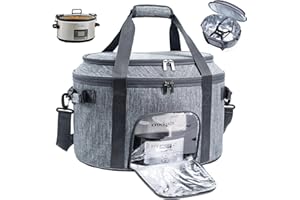 BAGSPRITE Double-Layer Slow Cooker Carrying Bag for 6-8 Quart CrockPot and Hamlton Beach Slow Cooker, Travel Bag with Lid Fastener for Crock-pot, Portable Carrier Case Slow Cooker Bag with See-thought Window