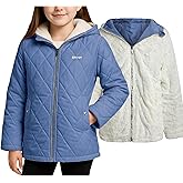 DKNY Reversible Girls Winter Coat - Heavyweight Quilted Jacket with Sherpa Lining Hooded Puffer Jacket Winter Coats for Girls