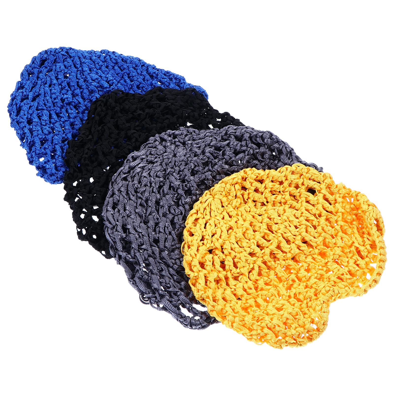 Lurrose 4pcs Mesh Hair Net Knit Snood Hat Sleeping Crochet Hairnet Long Hair Cover for Women Girl Night Hair Accessories Blue Black Grey Yellow