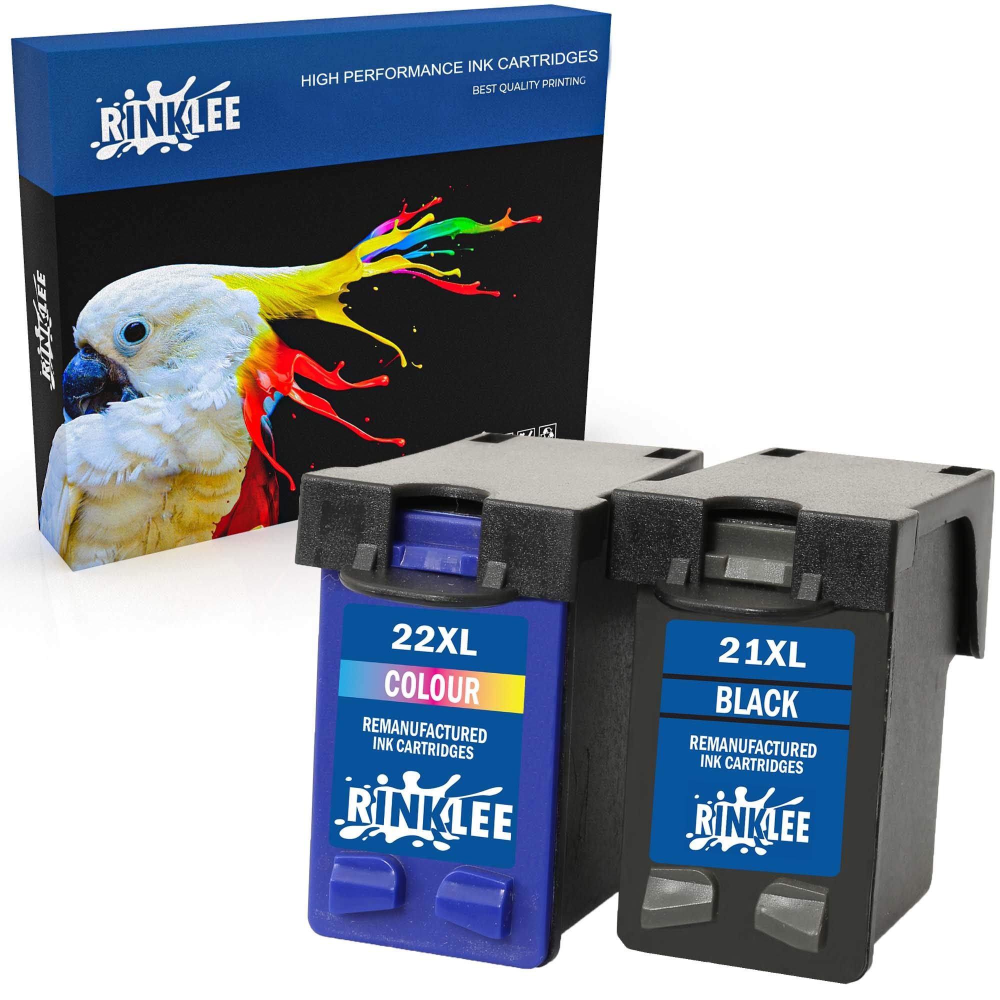 RINKLEE Remanufactured for HP 21XL 22XL Ink Cartridge compatible with HP Deskjet F2120 F2180 F2280 F380 F390 F4180 F4190 D1460 D2360 D2460 Officejet 4315 4355 PSC 1410 1415 | 1 Black, 1 Tri-Colour